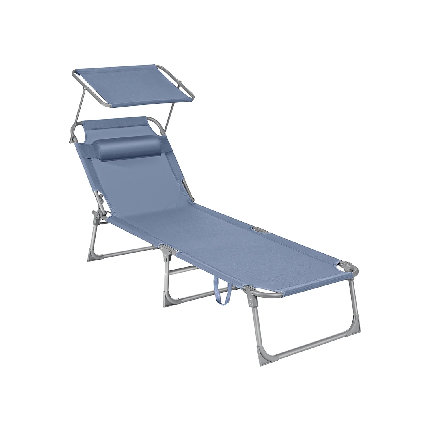 Chaise longue pliante de grande capacité avec dossier inclinable et parasol