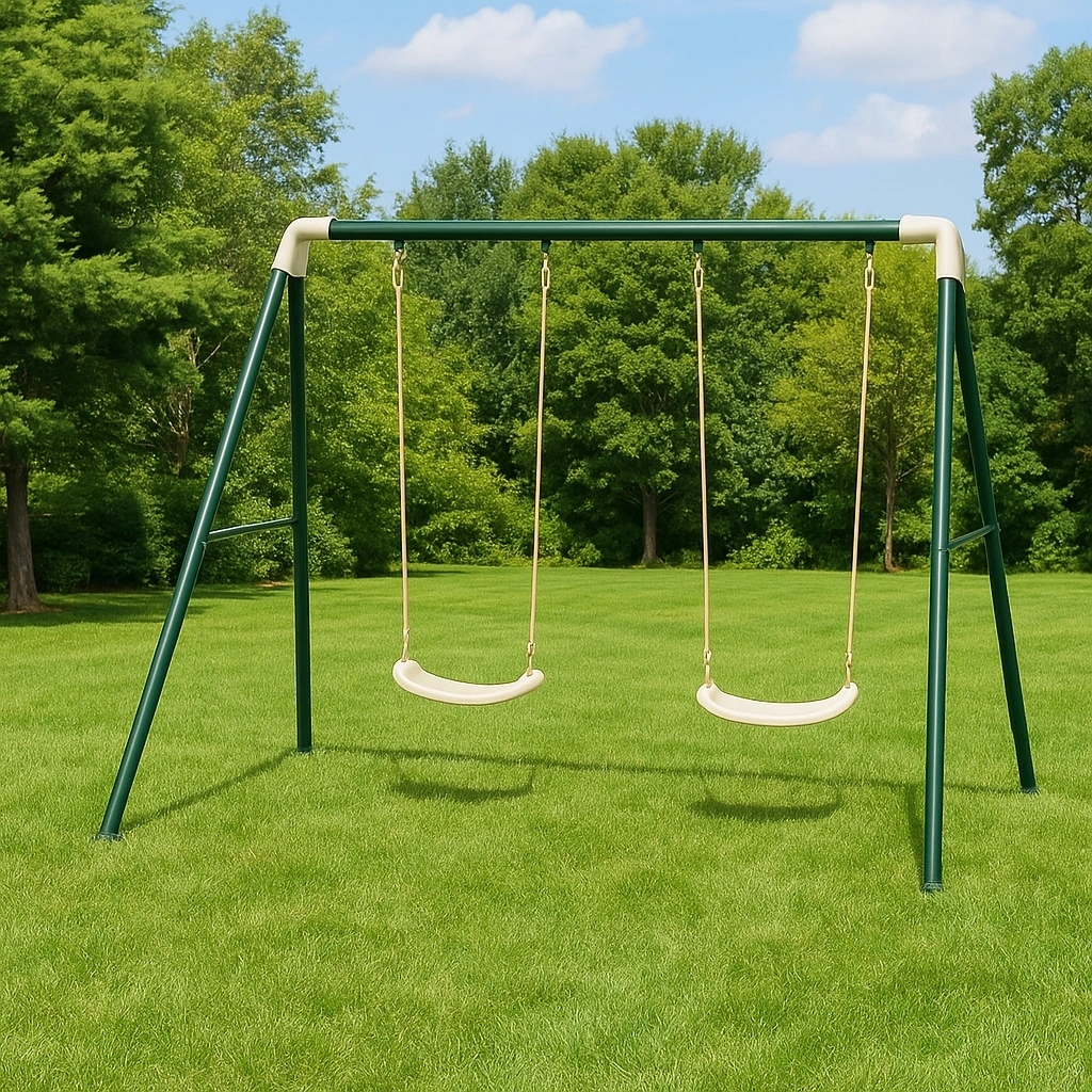 Balançoire double verte avec siège en plastique, structure en acier, idéale pour le jardin, 2 x 1,5 x 1,8 m - mUxGauK193EW