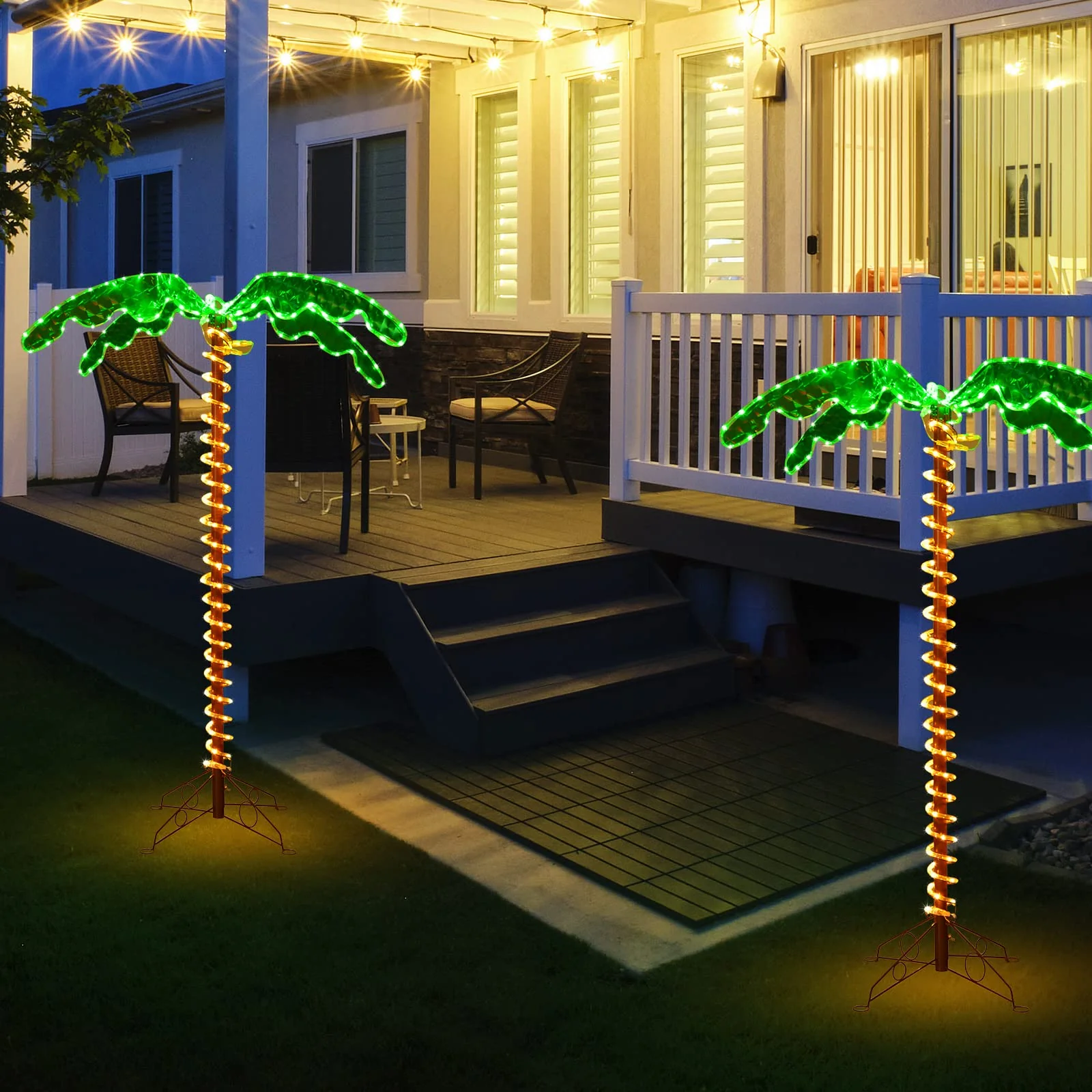 Tangkula Artificial Lighted Palm Tree with 4 Fronds & Metal Base