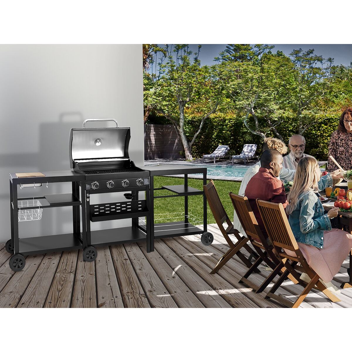 Gasgrill für den Außenbereich – 12 kW – 4 Brenner – Schwarz