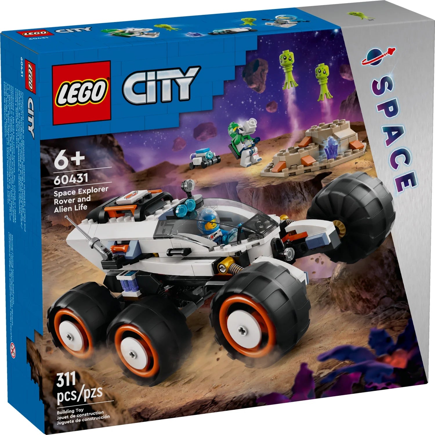 LEGO City Rumudforsker med Rover og Alien Life, Rumlegetøj til drenge og piger fra 6 år med 2 minifigurer, Robot- og Alienfigurer, STEM Fantasifuldt Legetøj, 60431