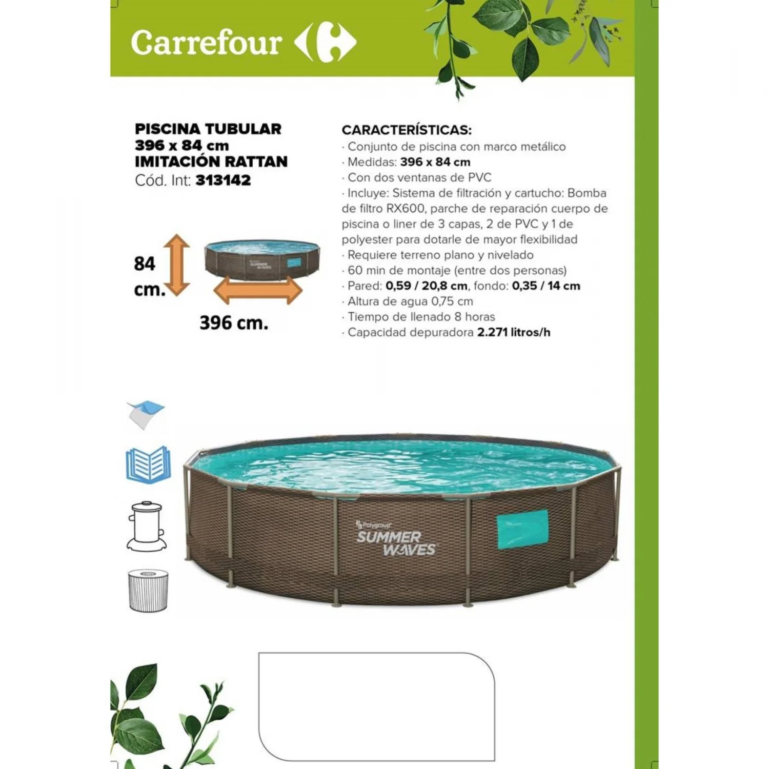 Rørformet pool 396x84 cm Topub Summer Waves