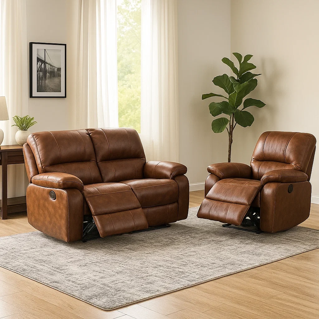 Ensemble canapé 3 places, similicuir marron, composé d