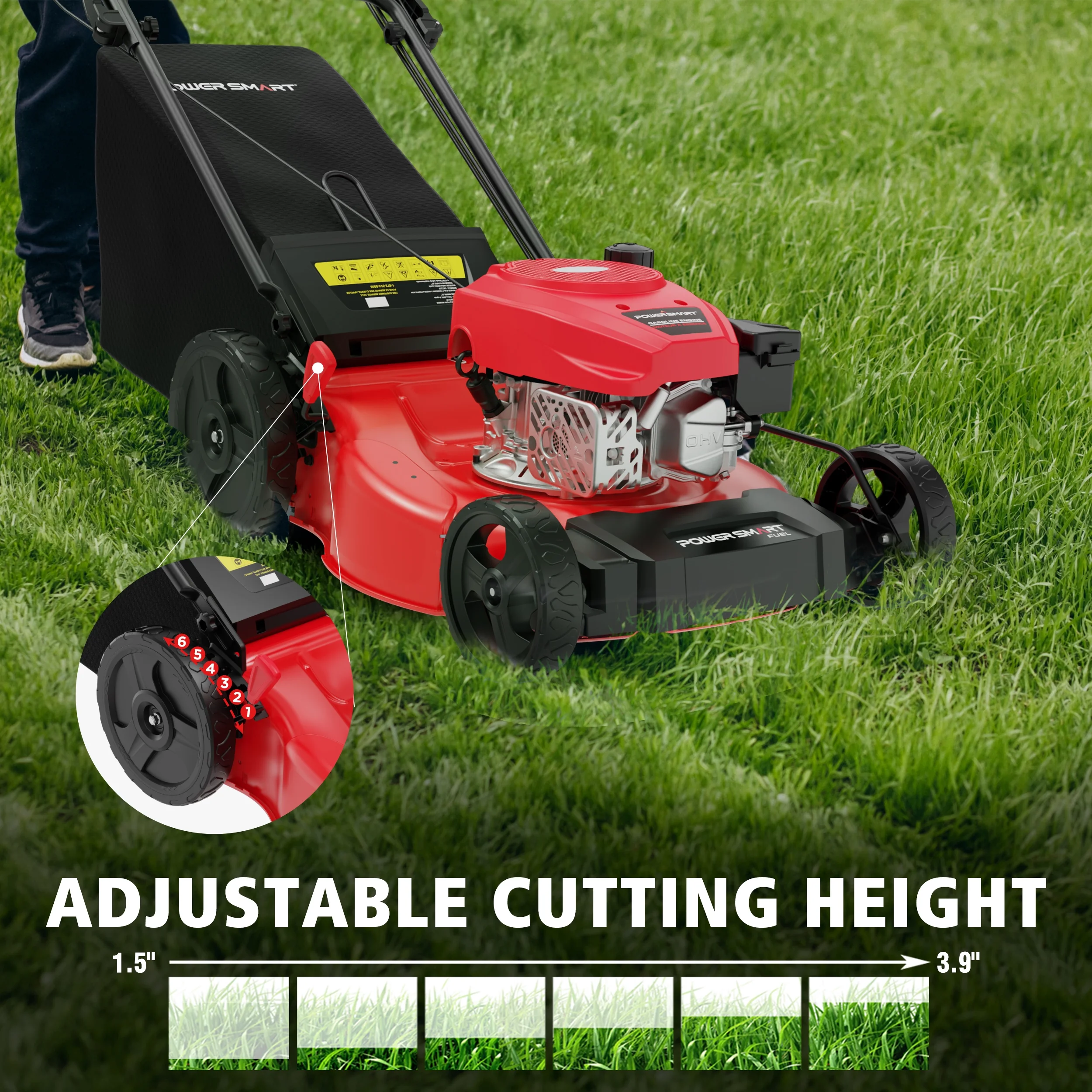 Powersmart 21" 170CC Self - Propelled Gas Lawn Mower, with 10" Rear Wheels