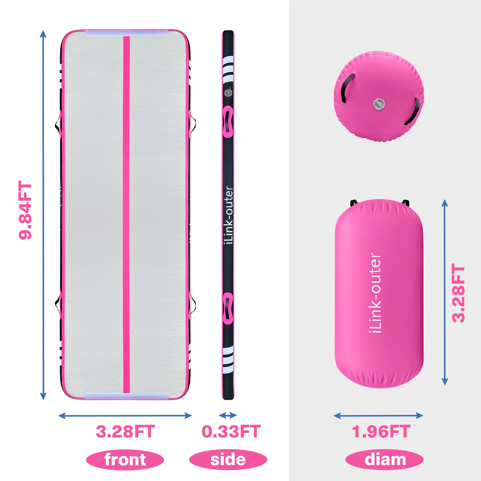 Tapis de gym gonflable Airtrack de 3 mètres avec rouleau. Tapis d