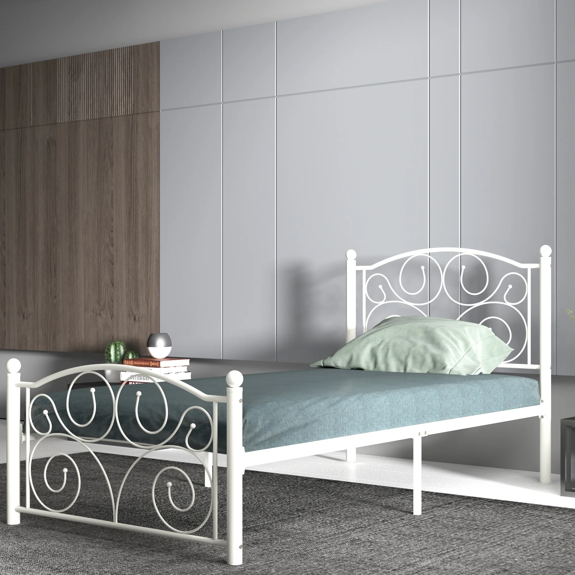 Cadre de lit moderne en métal blanc. Taille simple – Embellissez votre chambre