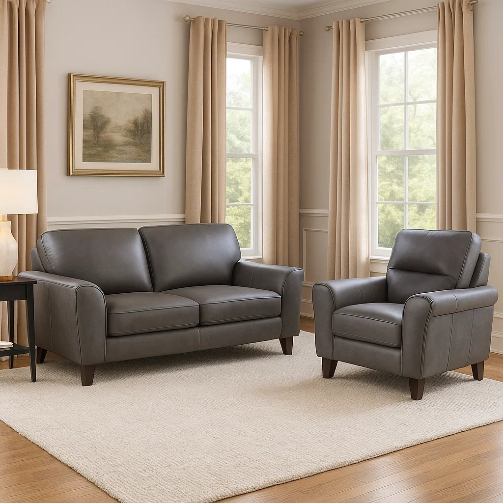 Ensemble canapé 2 places et 1 place, structure en bois, rembourrage en mousse haute densité, revêtement en similicuir gris foncé, pour salon ou bureau, canapé 2 places : 160 x 85 x 85 cm, canapé 1 place : 90 x 85 x 85 cm - 00rFb7f3947v