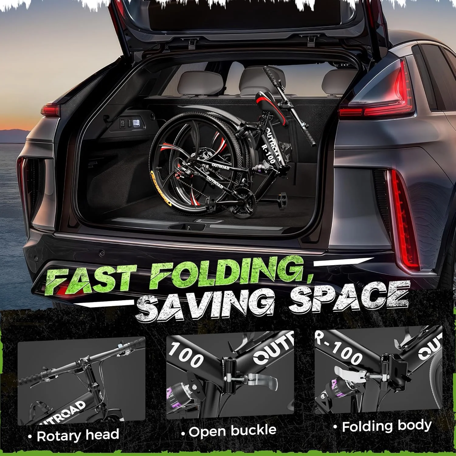 SUNCROWN 26 in Folding Mountain Bike, 21 Speed Full Suspension High - Carbon Steel MTB Foldable Bicycle, Dual Disc Brake Non - Slip Folding Bikes for Adults/Men/Women, Black