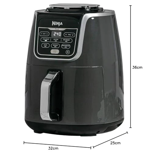 2025 Ninja AF160UK Maxi Airfryer 5,2 L. 6 i 1. Oliefri. Funktioner: Airfry, Max Crisp, Steg, Bag, Genopvarmning, Dehydrering. Familiestørrelse. Digital. Direkte tilberedning fra frossen mad. Non-stick belægning.
