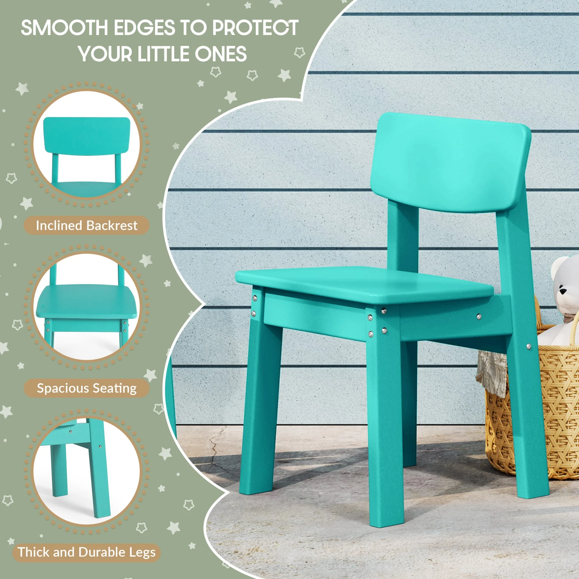 Westintrends Treehouse Kids 5 - Piece Modern HDPE Dining Table and Chairs Set, Turquoise