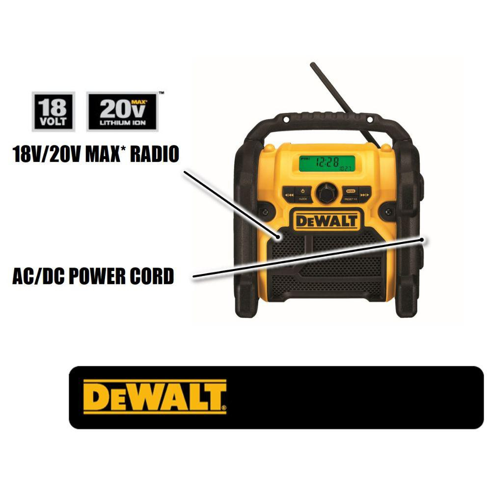 2025 DEWALT 20-Volt MAX Kompakt Entreprenørradio med Ledning/Trådløs