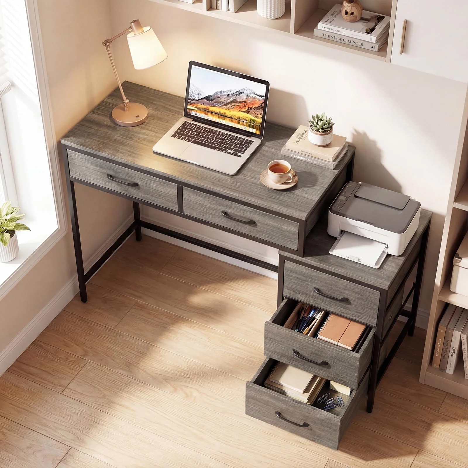 Tangkula 51-Inch Reversible Computer Desk with 5 Drawers