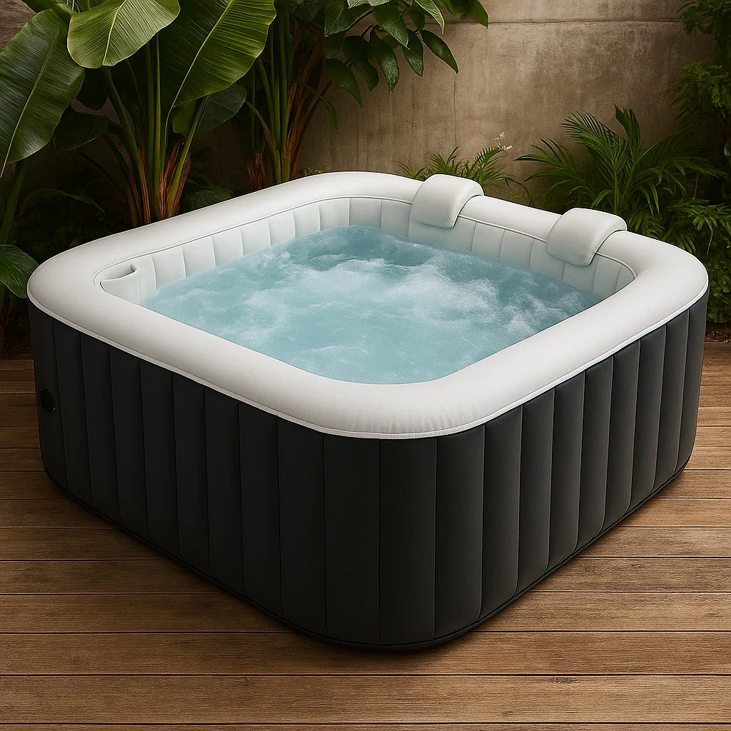 Aufblasbarer Whirlpool 180x180x70 cm, 4 Sitze, quadratisch, grau/weiß, QfkrgdK340Td
