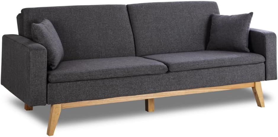 Don Descanso, Reine 3-personers sovesofa, betrukket med stof, Click-Clack åbningssystem, Sofamål: 201x73x79 cm, Sengemål: 201x99x42 cm, Inkluderer 2 hynder, Lysegrå