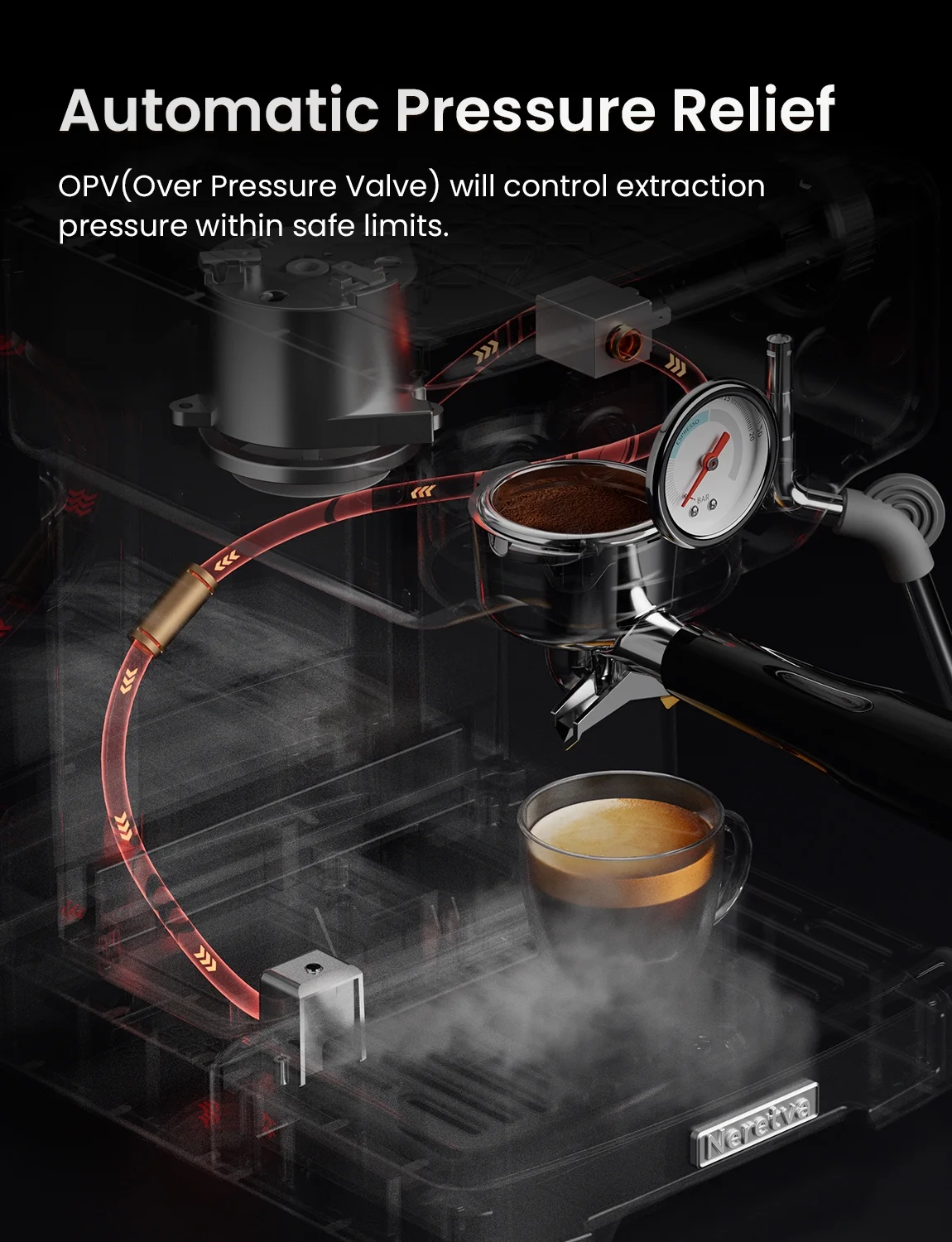 Neretva Espresso Machine 15 Bar Professional Espresso Maker with Milk Frother Steam Wand, Cappuccino & Latte Machine, Espresso Coffee Machine for Home - Stainless Steel