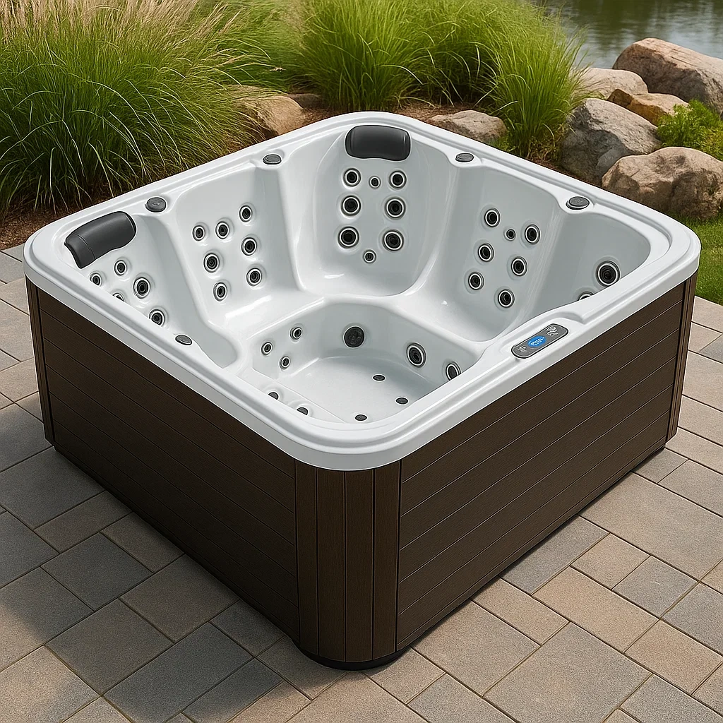 Spas rigides 200x200x80 cm, 4 places, Carré, Gris/Blanc akTipNK437De
