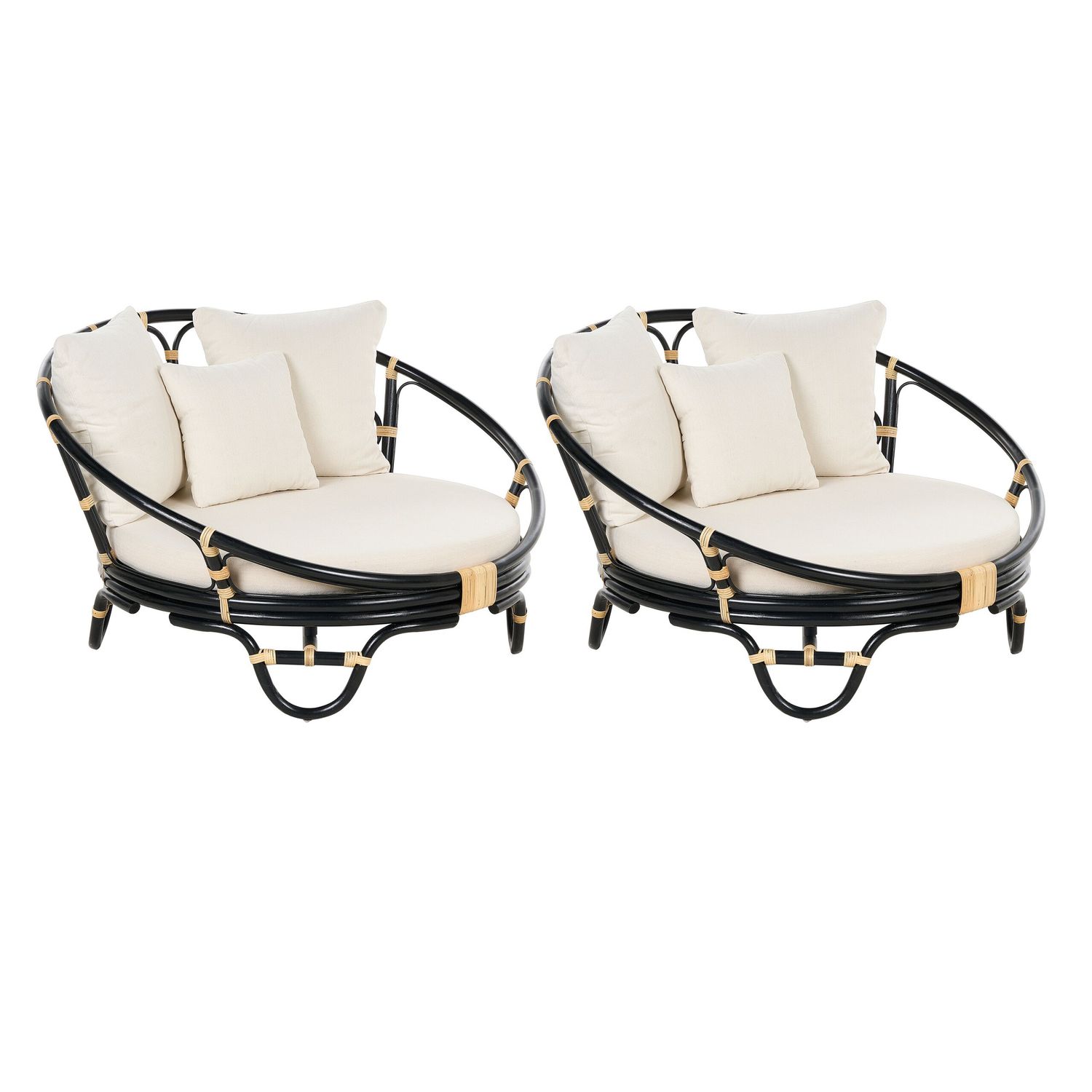 Set aus 2 Outdoor-Rattanbetten in Beige und Schwarz mit Rossano-Kissen - Schwarz