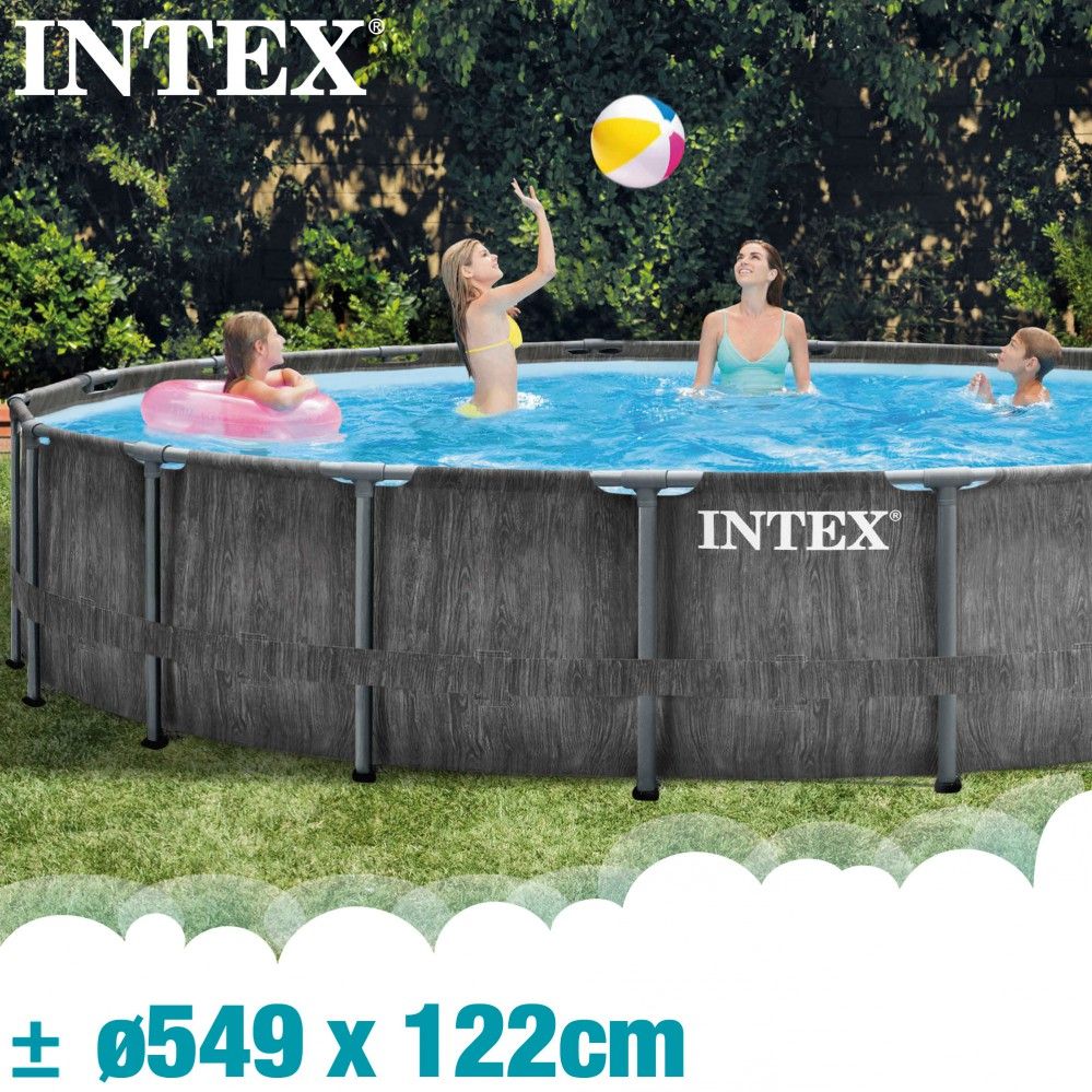 Intex 549x122cm rund rørformet PVC overjordisk pool mørkegrå med filterpumpe