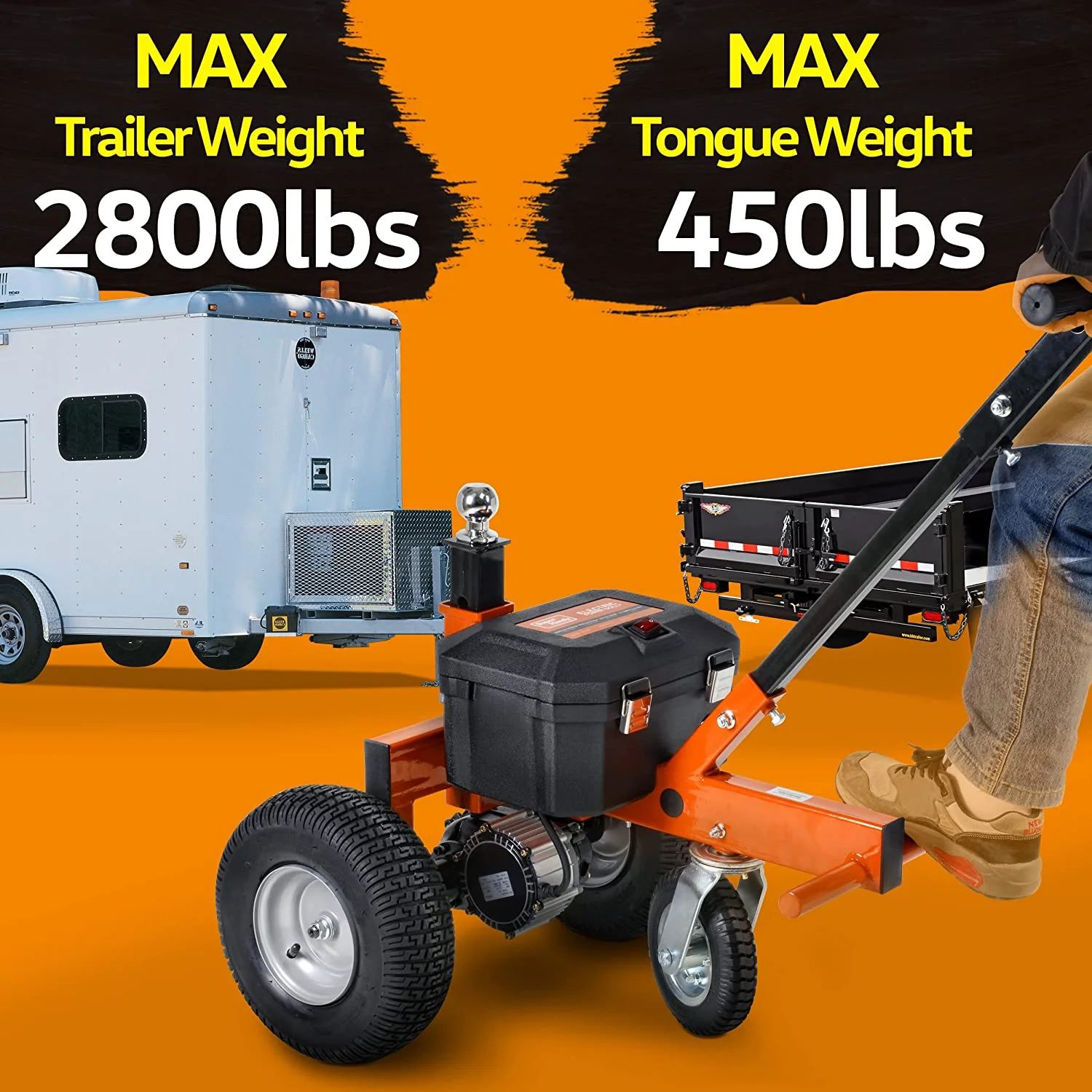 SuperHandy Electric Trailer Dolly - 2800 lbs. Towing Capacity. Self-Propelled. 24V 7Ah AGM Battery System - MadeInUSA