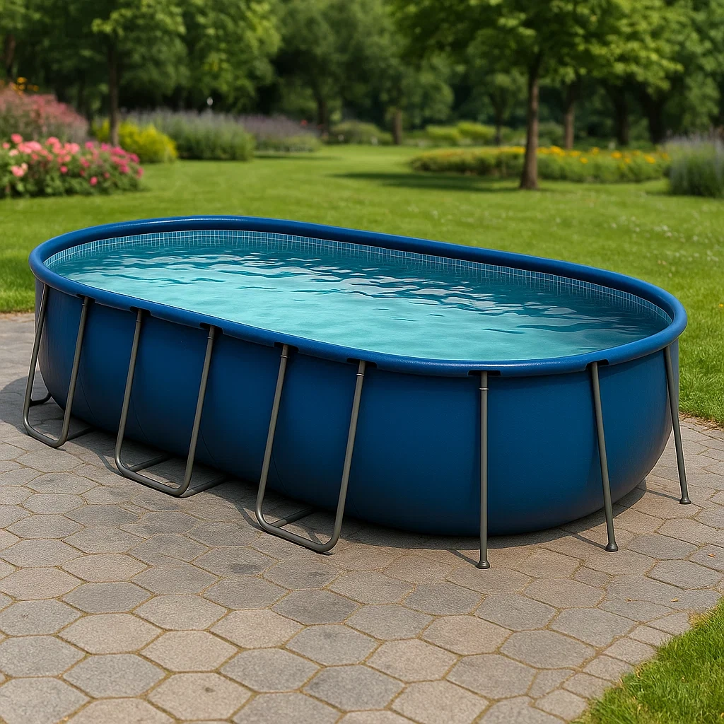 Piscine ovale tubulaire en acier démontable 472 x 286 x 104 cm Bleu/Gris QcCsNSl155RN