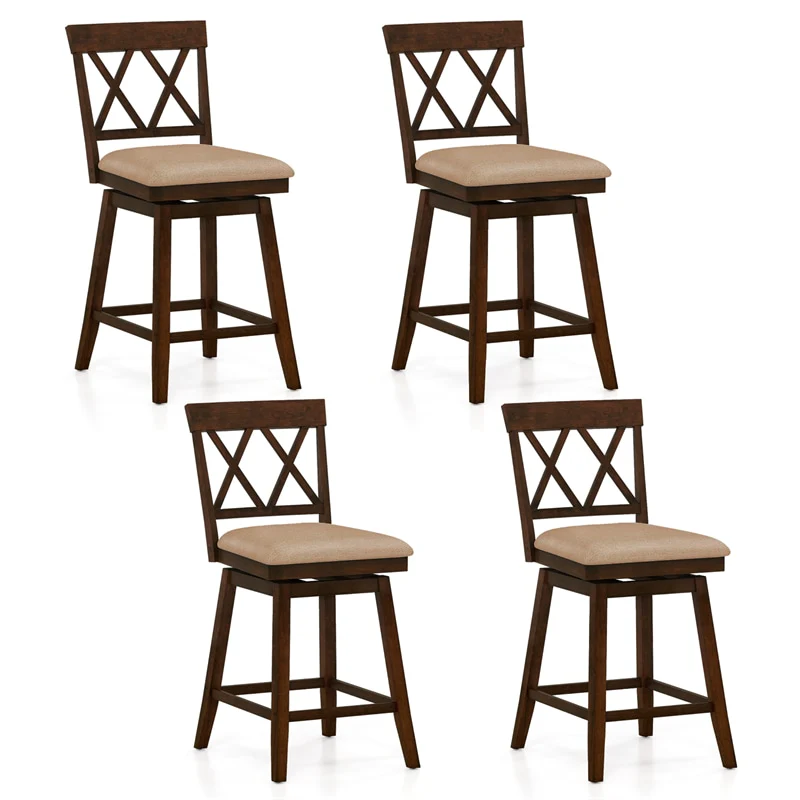 Swivel Bar Stools Set of 2, 24" Counter Height Chairs with Back, Padded Seat & Rubber Wood Frame, Farmhouse Barstools for Kitchen Island
