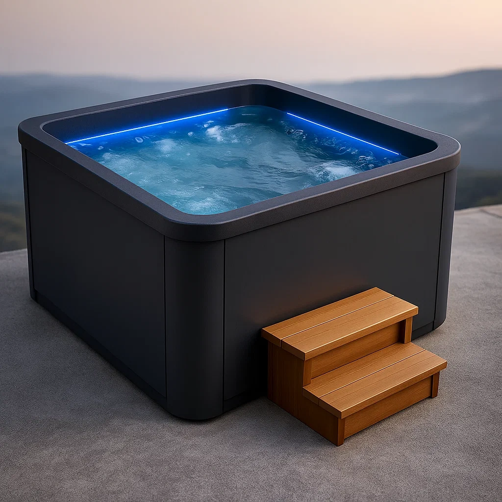 Spa rigide 200x200x80 cm, 4 places, forme carrée, couleur noire JIwWopb438XA