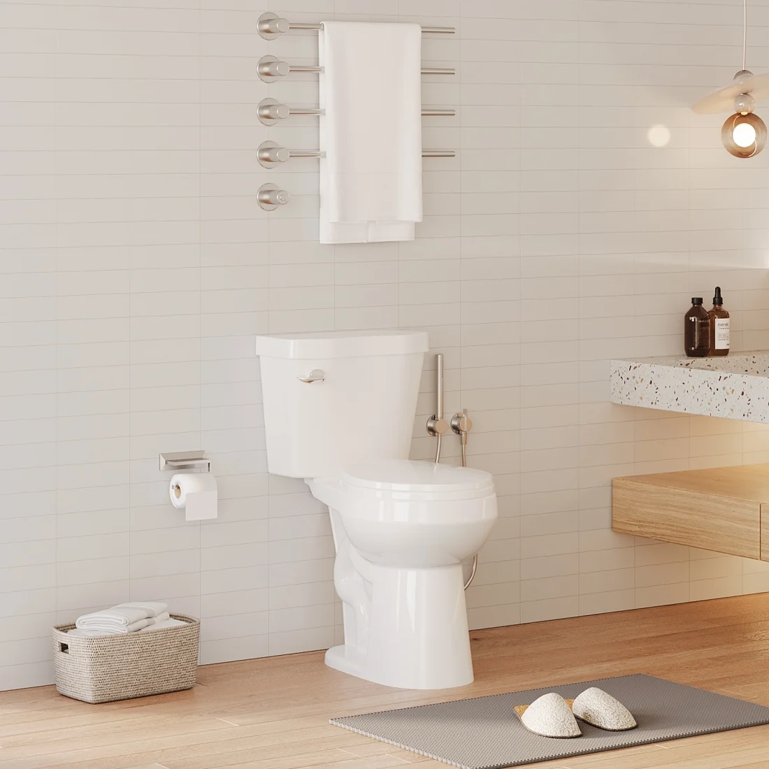 19" Toilet, Elongated Toilets for Bathrooms, Two - Piece Toilet with Soft Close Seat, 1.28 Siphonic Flush Toilet with Universal Height ADA Cotton White