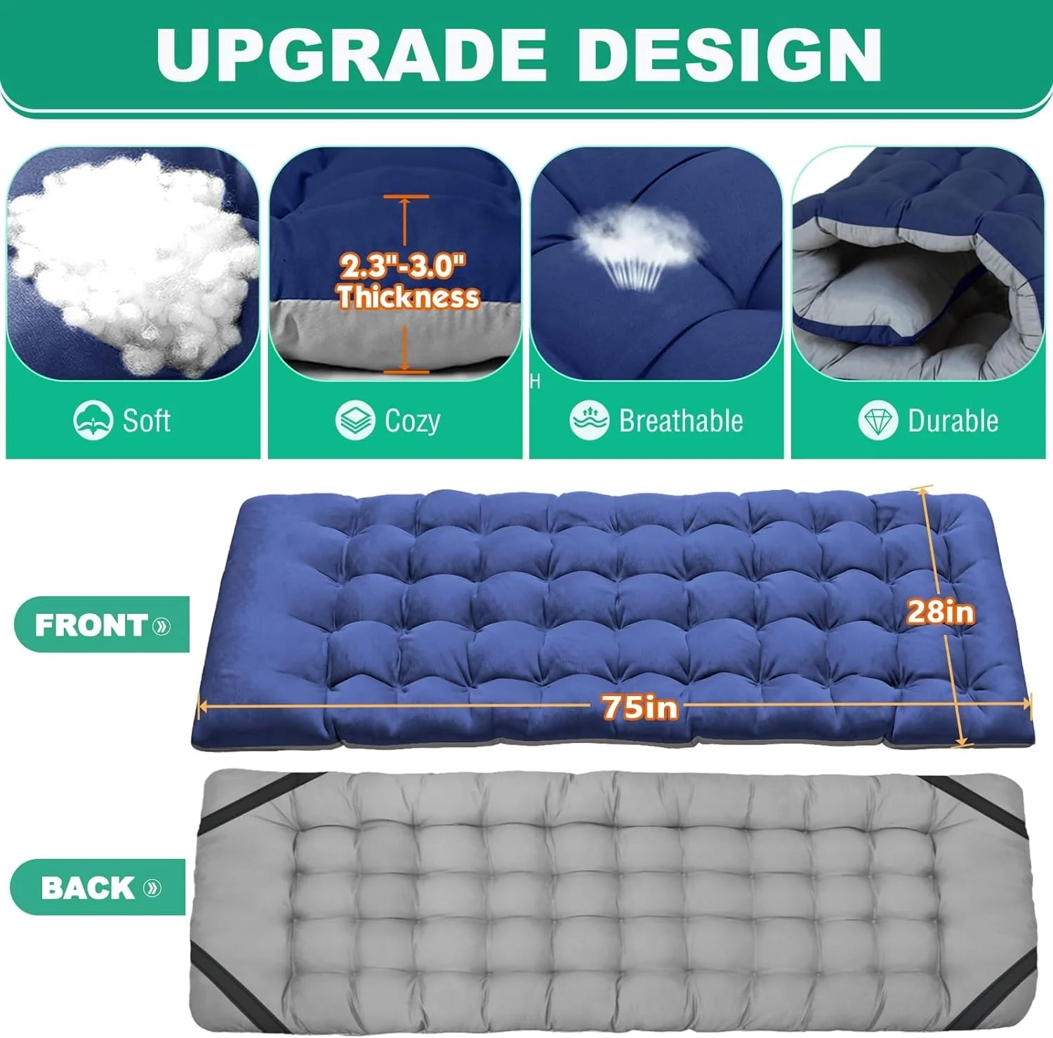 Slsy 2 Pack Folding Bed Cot with 3.3 in 2 Sided Mattress, 75"* 28" Folding Camping Cots with Carry Bag, Portable Sleeping Cot Guest Bed