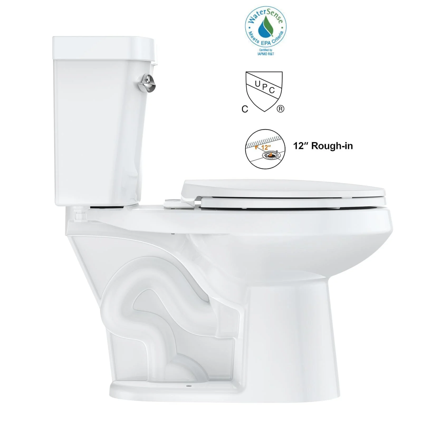Two - Piece Elongated 1.28 GPF Siphonic Flush Toilet with Soft Close Seat, Universal Height ADA Cotton White (Toilet Seat Included)