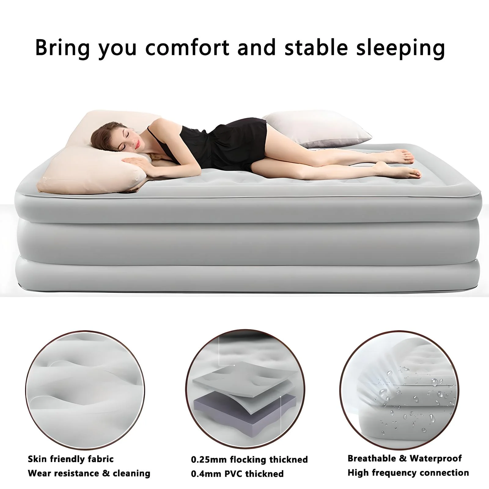 Xunka Air Mattress Queen with Built - in Pump and Headboardinflatable Portable Mattress for Home, Camping & Guests, Gray