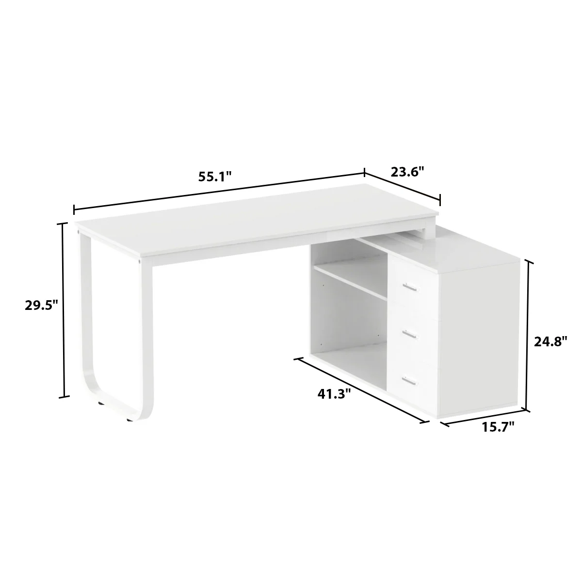 WIAWG 55" White L Shaped Desk with Storage Shelf Corner Office Writing Desk Study Workstation Table