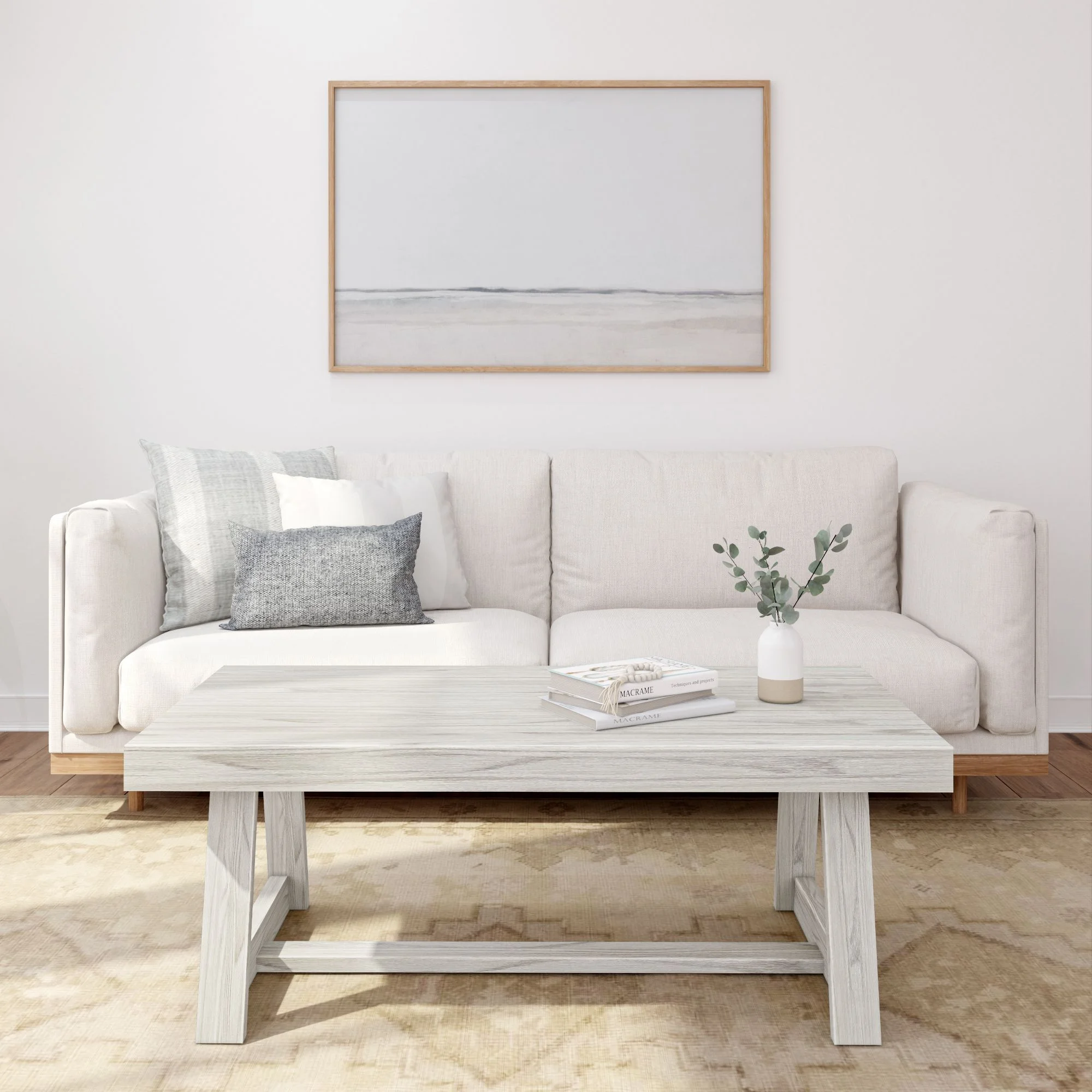 Plank+Beam Farmhouse Coffee Table, 48" Solid Wood Tables for Living Room, Rectangular Center Table