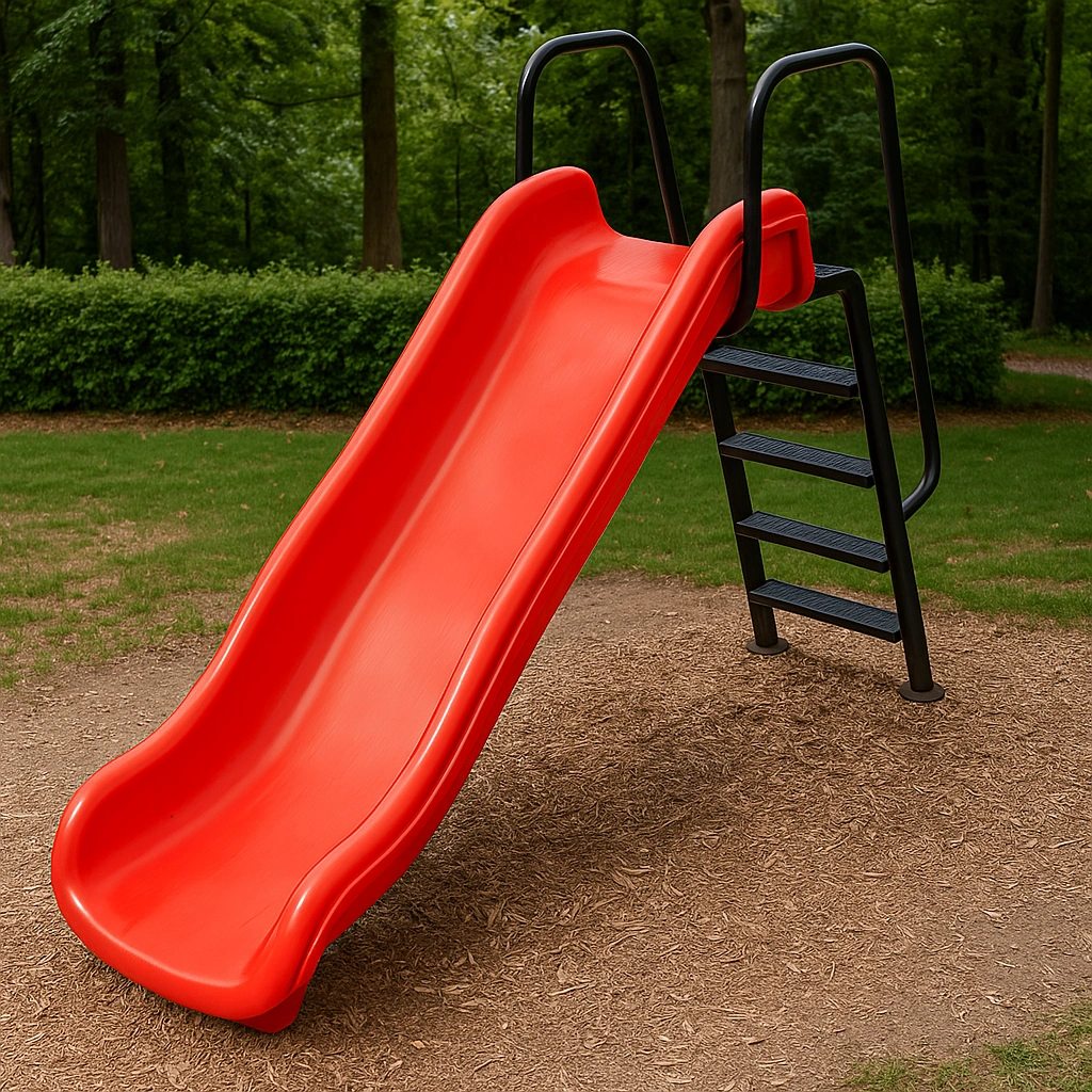 Toboggan rouge avec échelle, acier/plastique, extérieur, 1,5 x 0,6 x 1,2 m