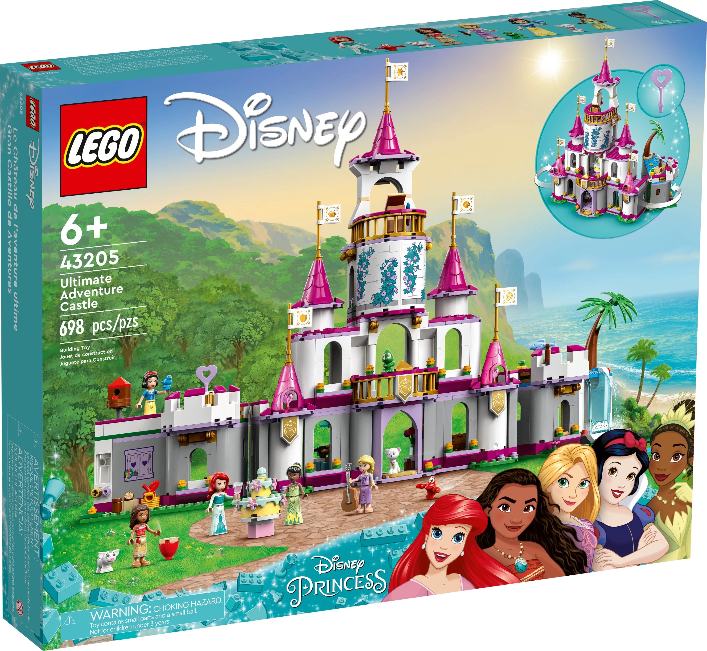 LEGO Disney Princess Ultimate Adventure Castle, Legetøjsbyggesæt, Indeholder 5 Disney Princess Minidukker: Ariel, Rapunzel og Snehvide, Disney-gave til drenge og piger, 43205