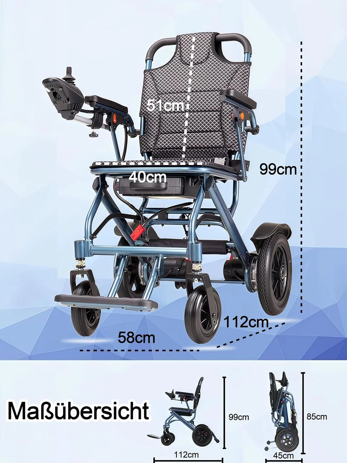 ByteTecpeak D04 Faltbarer Elektrorollstuhl (Modelljahr 2025) – Leicht, leistungsstark und einfach zu transportieren