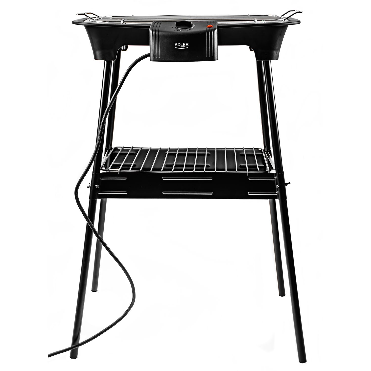 Elektrisk grill med ben, forkromet grill, temperaturjustering, indendørs/udendørs, aftagelig, sort, 2000W Adler AD 6602
