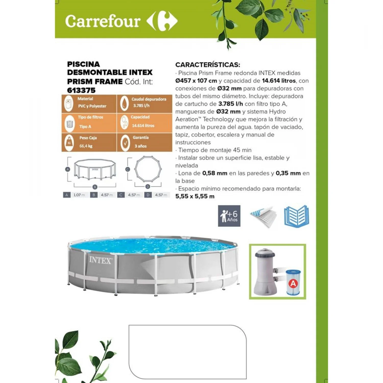 Rund pool med pumpe, filter og stige 457x107 cm prismeramme