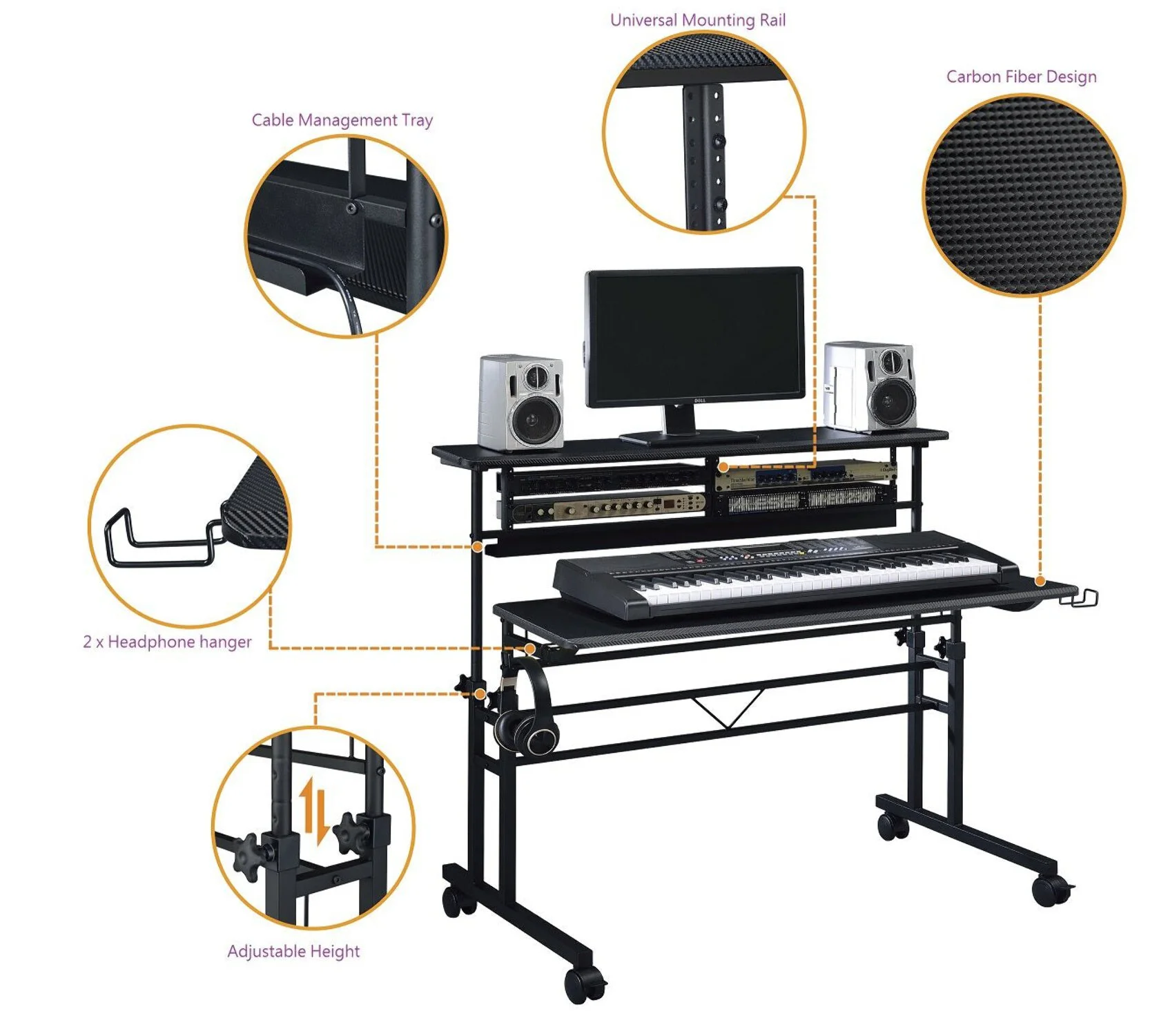 Musiea BE100 Series Sit - Stand Music Recording Studio Desk Workstation W/2x3u Rack