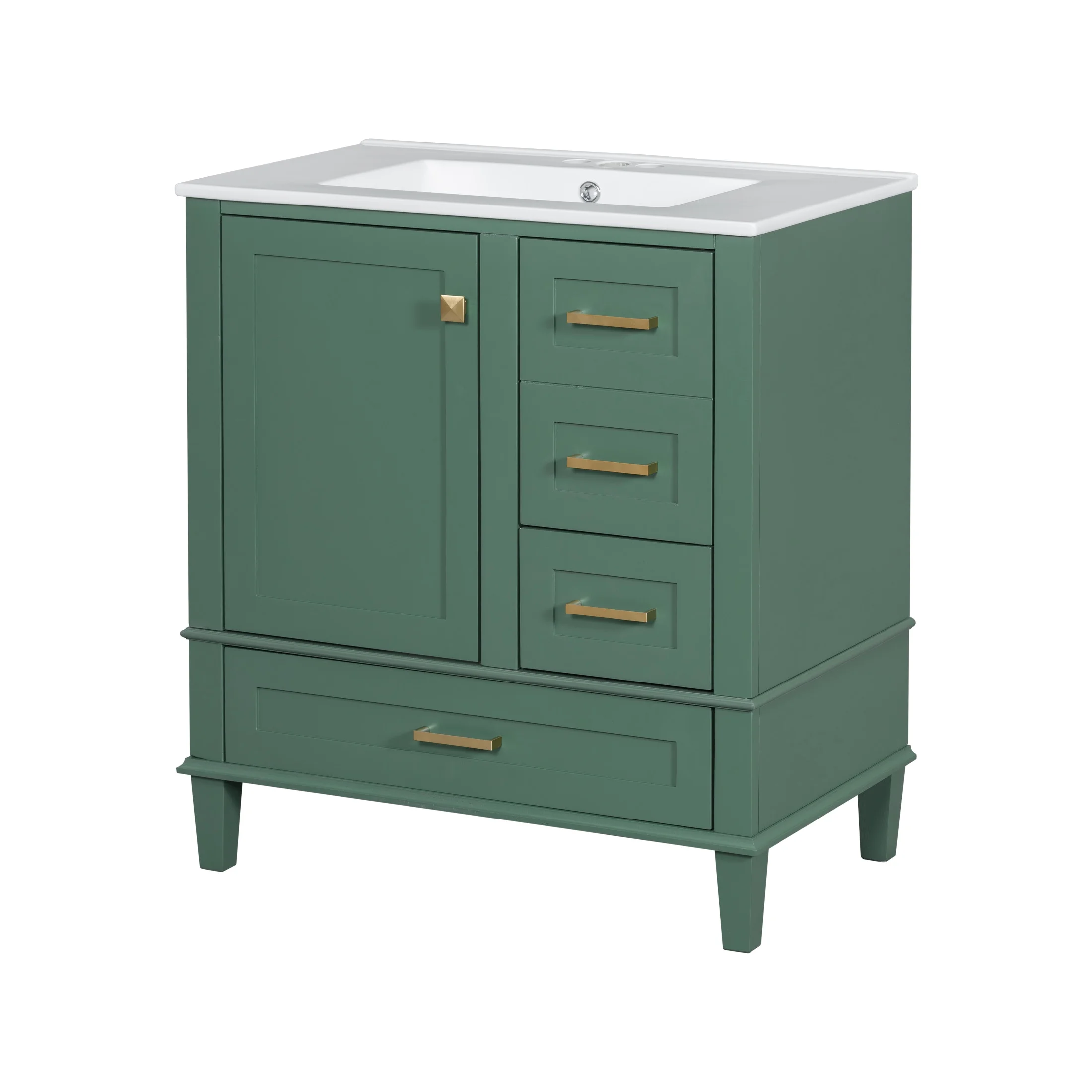 Nyveth Modern Bathroom Vanity with Ceramic Sink, Shelves, Drawers, Wood, Green