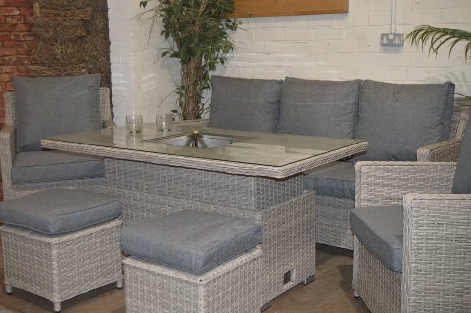 Garden sofa and dining set with lift-top table - Grey rattan
