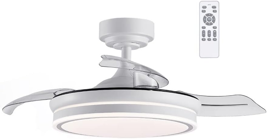 Wonderlamp – Mini ventilateur de plafond LED Pearl avec pales rétractables, moteur CC silencieux, 3 températures de couleur réglables, 46 W, blanc