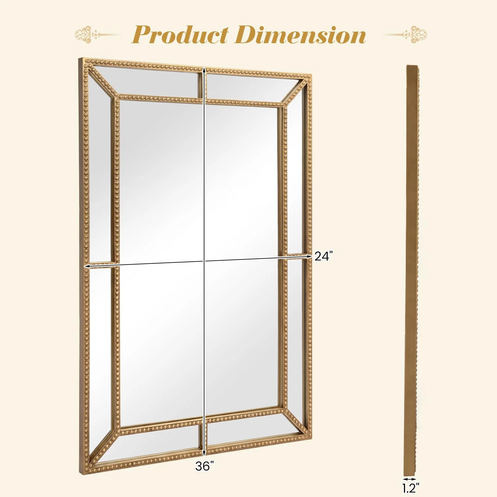 Tangkula 36" x 24" Gold Arched Wall Mirror (Rectangle)