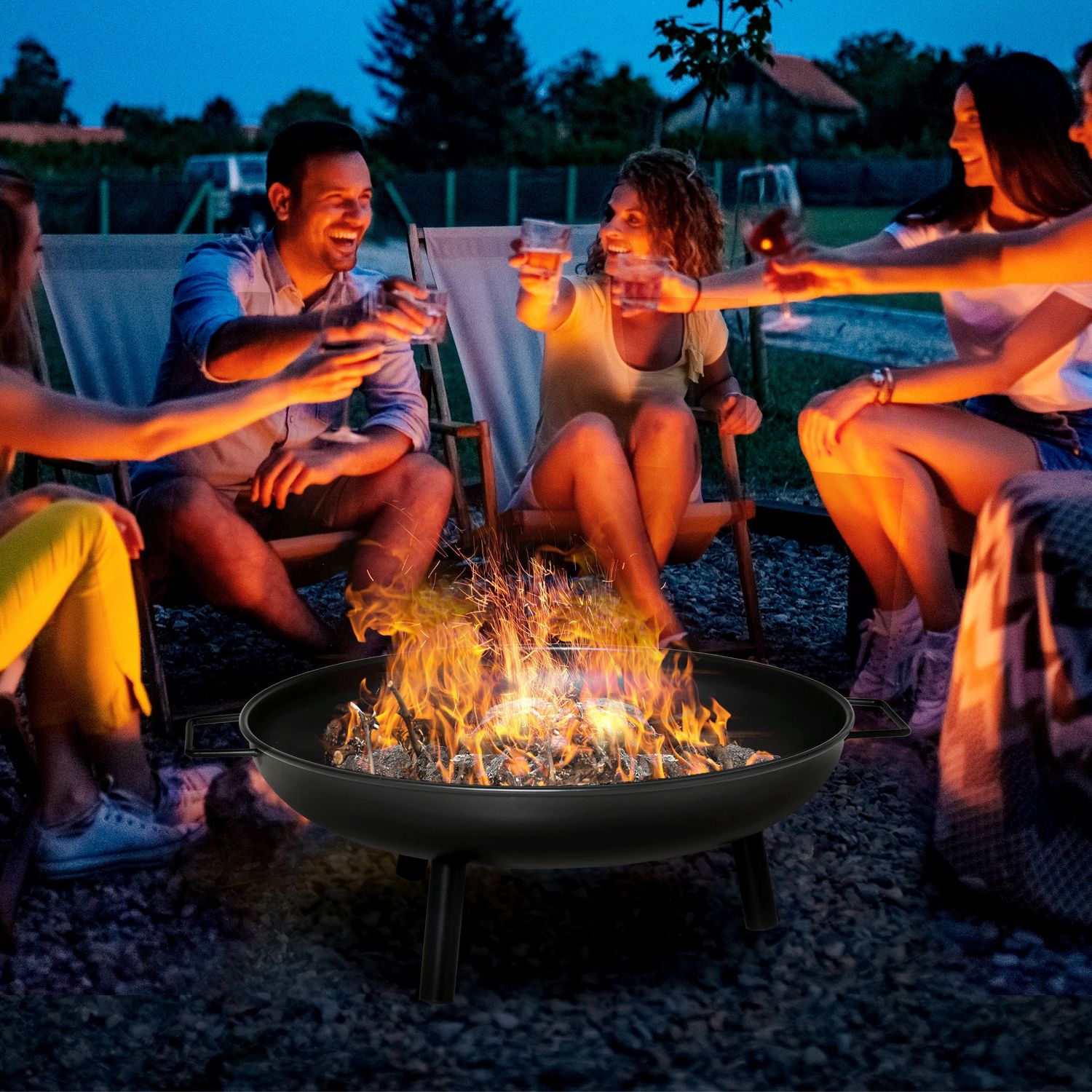 Udendørs bålsted med metalbærehåndtag Ø58x23cm - outsunny.black