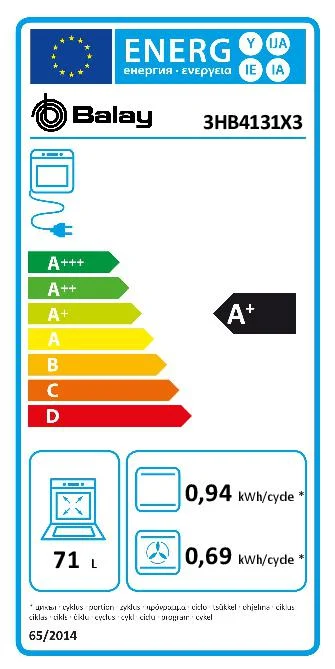 Balay 3HB4131X3 Multifunktionsbackofen, 3400 W, 71 l, Klapptür, 7 Kochfunktionen, Energieeffizienzklasse A+ - Edelstahl