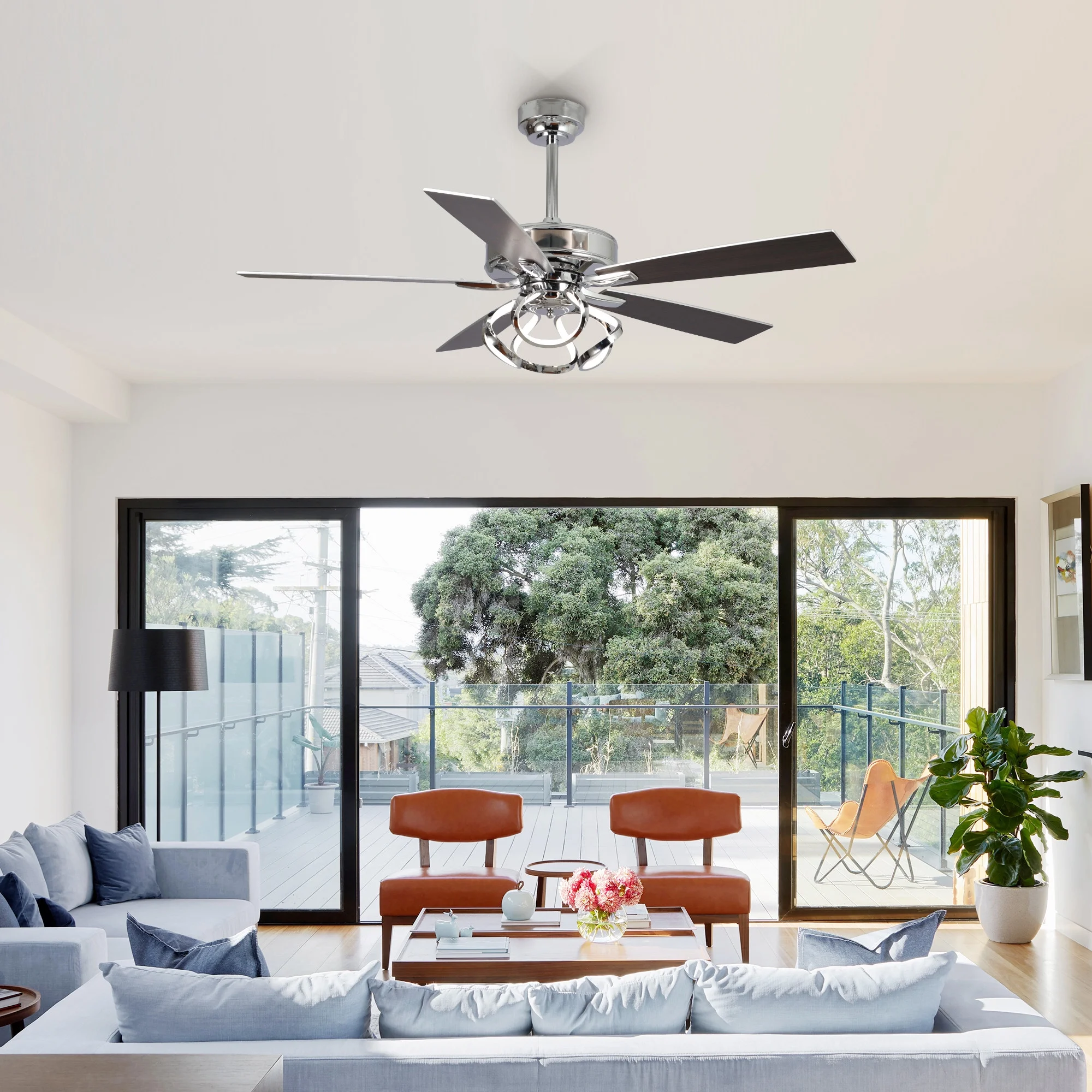 Parrot Uncle 52 - Inch Contemporary Chrome Ceiling Fan with Integrated LED Lights and Remote Control