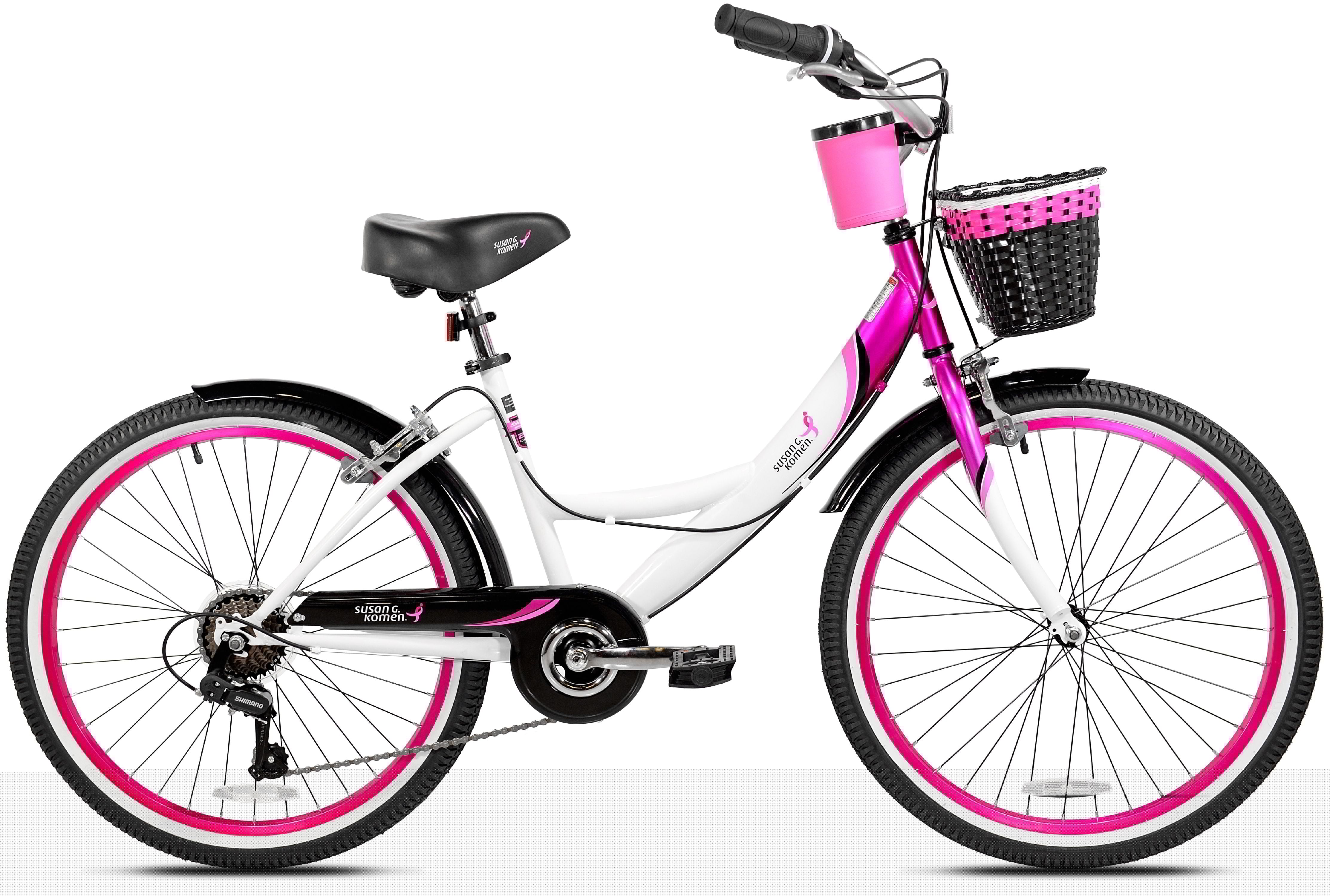 Susan G. Komen 24 In. Multi - Speed Cruiser Girl - S Bike. Pink. White and Black
