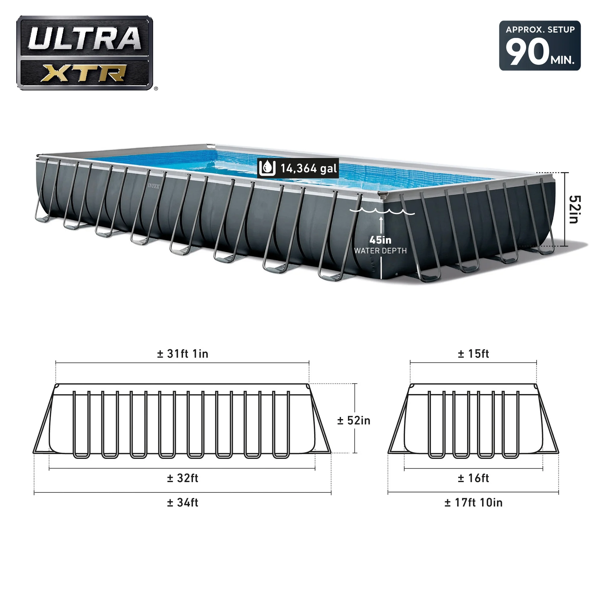 Intex Ultra XTR 32' x 16' x 52" Above Ground Pool & Optiflow Premium Filter Sand
