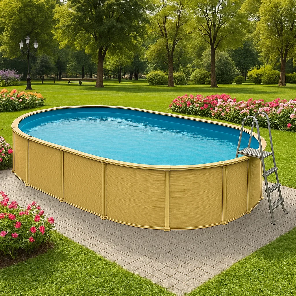 Piscine tubulaire ovale amovible 418 x 243 x 98 cm jaune/bleu hwAQEEh134WD