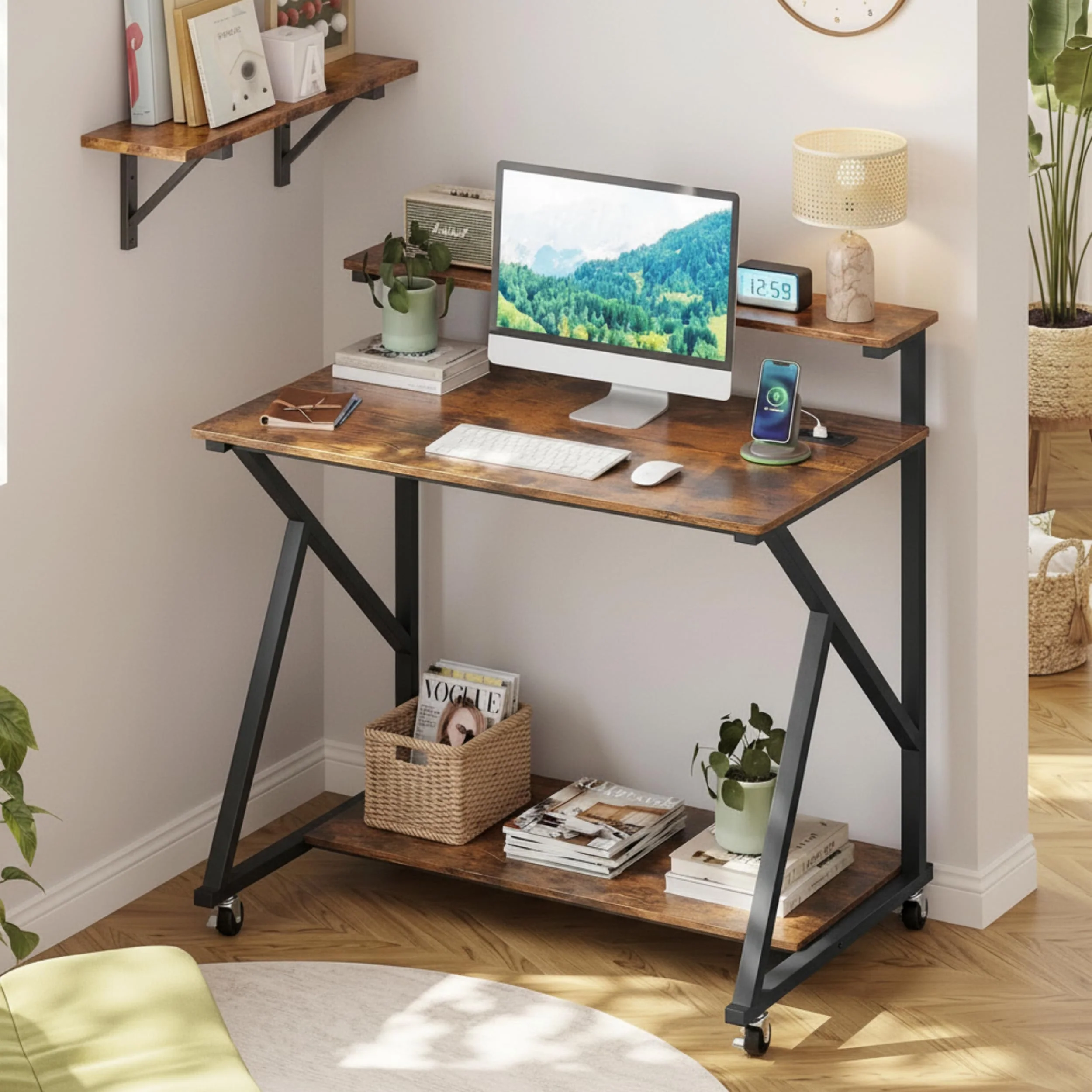 Tangkula 32" Mobile Portable Laptop PC Desk with Monitor Stand