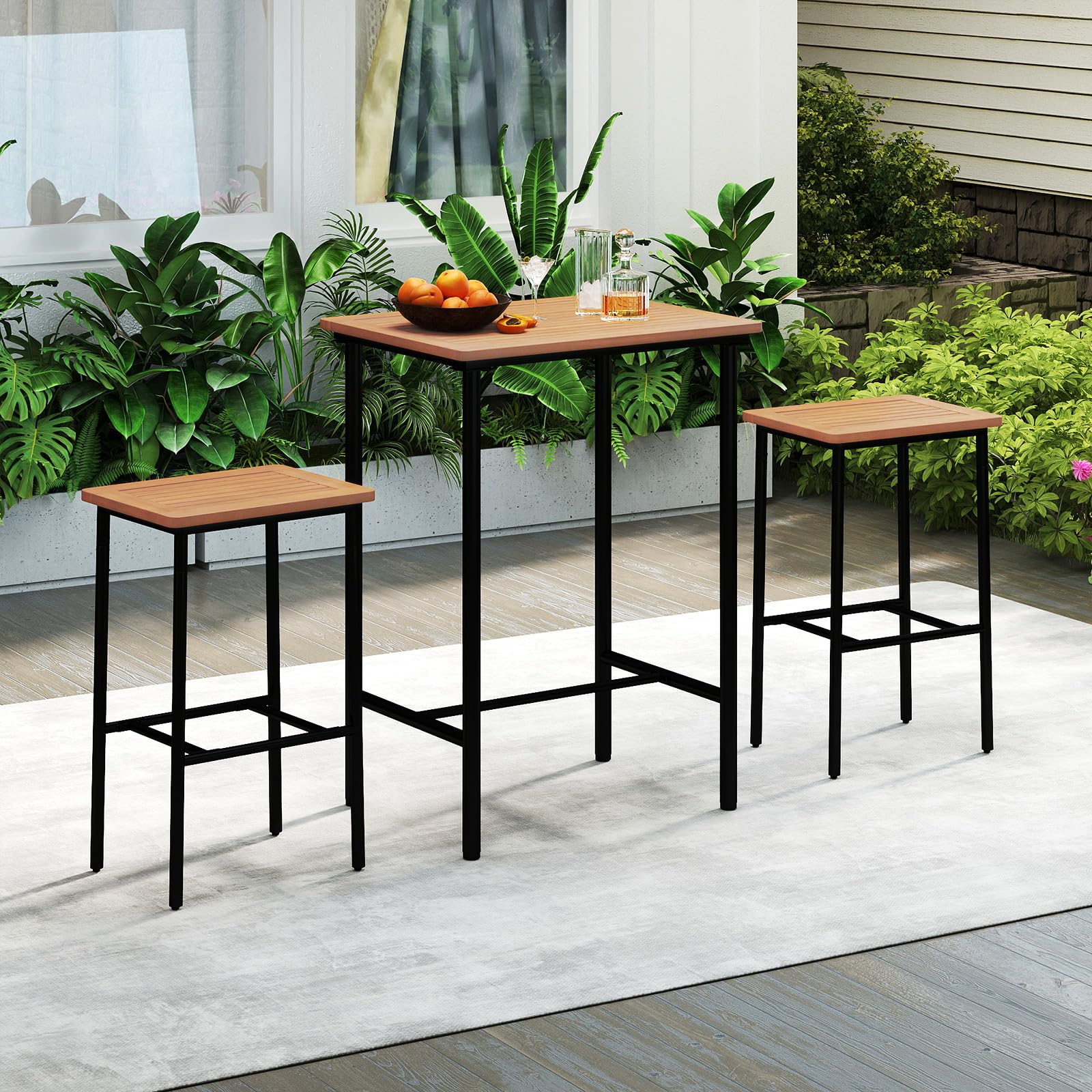 Tangkula 3 Pieces Acacia Wood Patio Bar Set